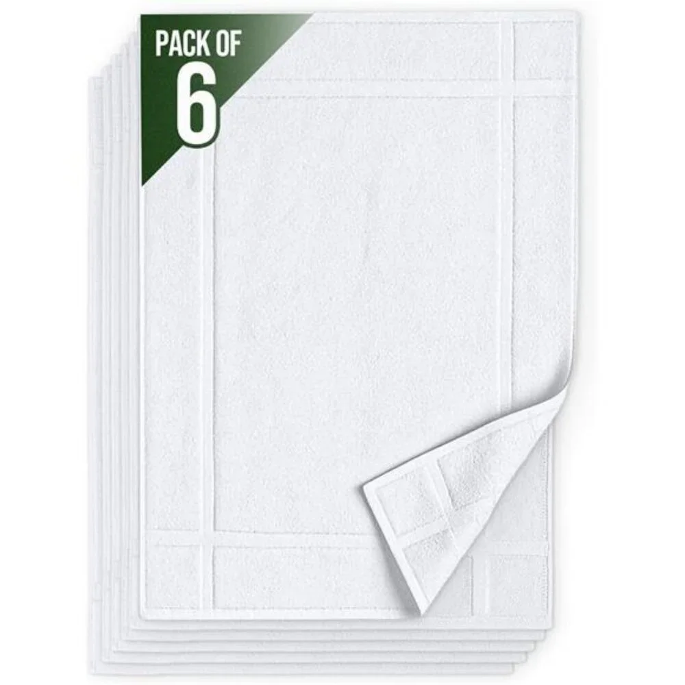 White Cotton Bath Mat Set of 6 20x30 Soft Absorbent Quick Dry Washable Bathroom